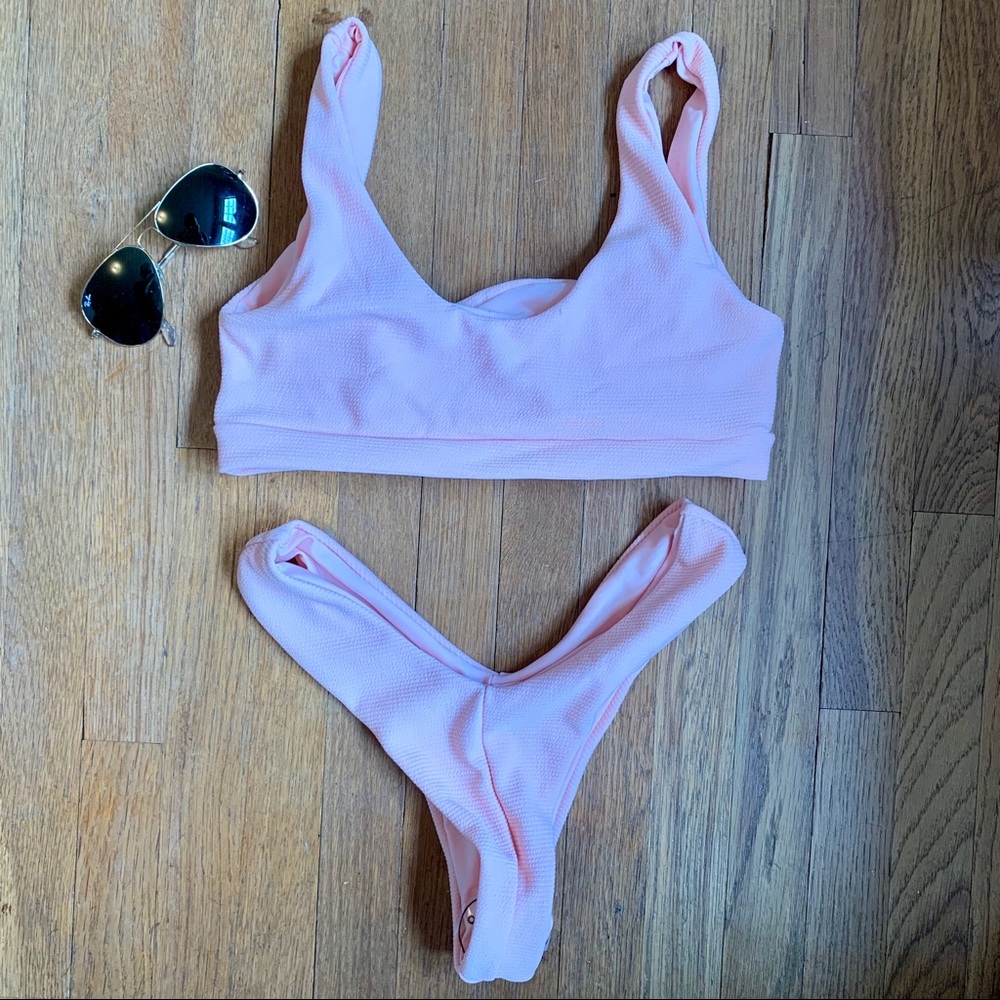 Blush Ribbed Thong Bikini Set - Picture 4 of 6